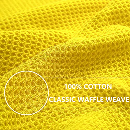 100% Cotton Waffle Weave Kitchen Dish Cloths 6 (Yellow / 12 X 12 - 6 Pack)