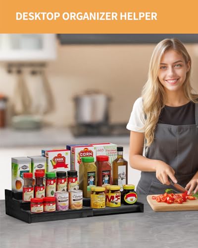 Spice Rack 3 Tier Natural Bamboo (Black-2 Pack)