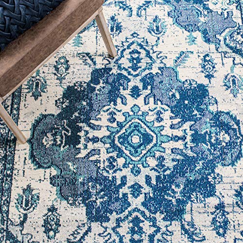 Monaco Collection Runner Rug (2'2" x 6' (Rectangular) / Ivory/Blue)
