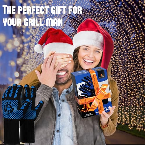BBQ Grill & Oven Gloves 1472°F Heat Resistant (Blue)