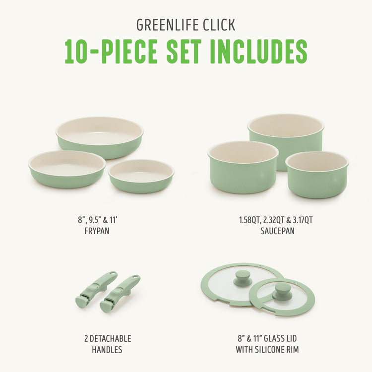 10 Piece Nonstick Pots & Pans Set (Sage Green)