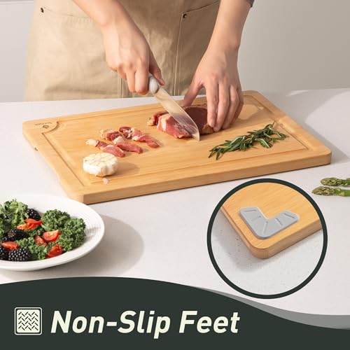 Bamboo Cutting Board Set Non Slip Feet with Holder Over Sink Kitchen Gadgets Seller 2025 First Apartment Must Haves Things Stuff Accessories House Warming Decor Housewarming Hostess Host Gifts (3 Pack with Holder / Natural)