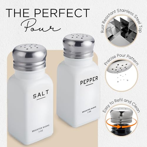 White Salt and Pepper Shakers Set with Holder by Brighter Barns (White)