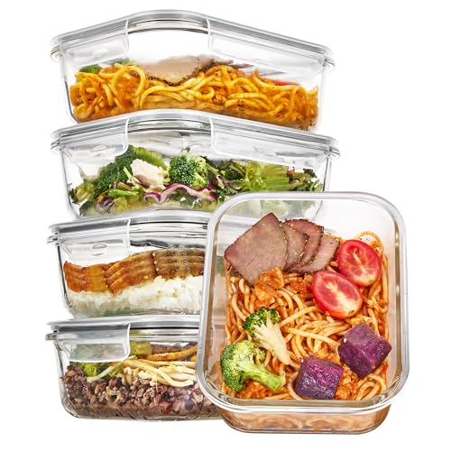 5 Pack 35oz Glass Food Storage Containers with Lids (Grey / 35oz)