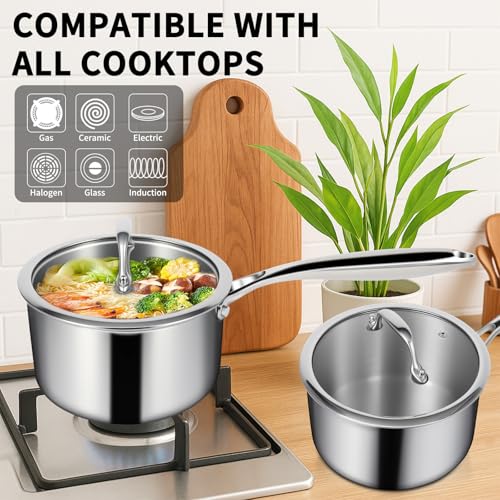 3 Ply Stainless Steel Sauce Pan Set with Lids (1 + 2 + 3 Quarts)