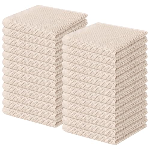 100% Cotton Waffle Weave Kitchen Dish Cloths 24 (Beige / 12 X 12 - 24 Pack)