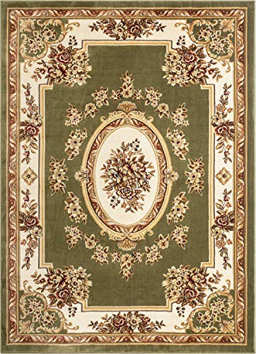 Pastoral Medallion Green French Area Rug European Formal Traditional (5'3" x 7'3" (Rectangular) / Green)