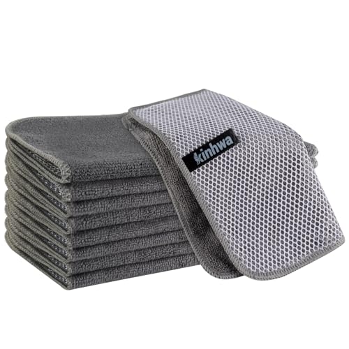 Kitchen Dish Washcloths Microfiber Gray with Poly Scour Scrub Side (Gray / 10inchx10inch)