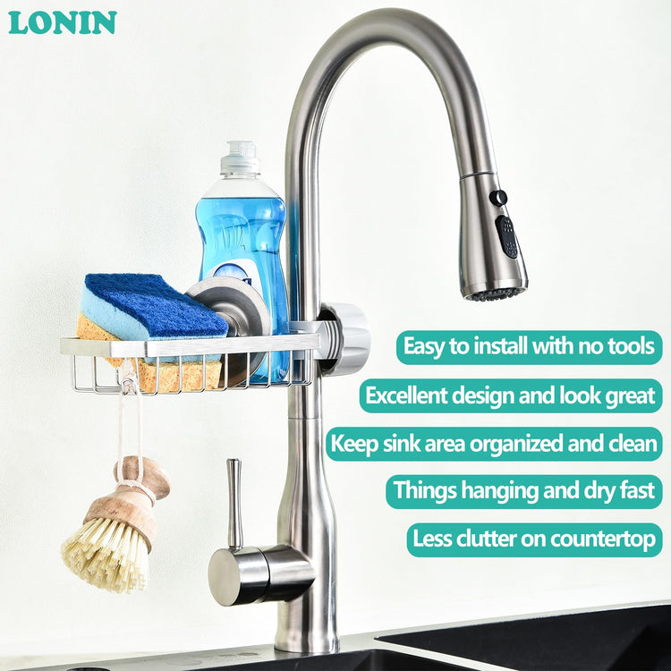 Sponge Holder Over Faucet Kitchen Sink Caddy Organizer (Chrome)
