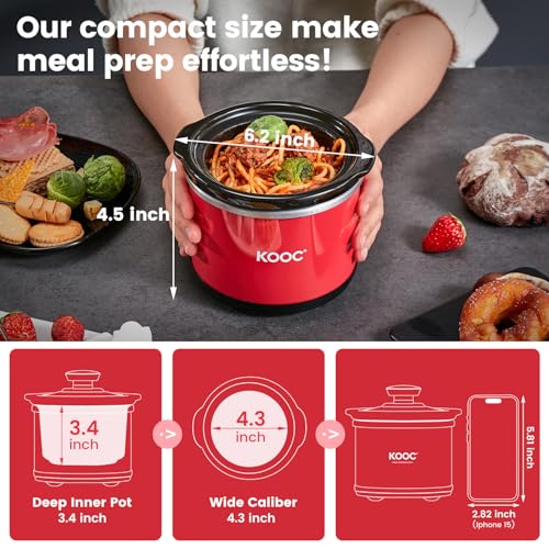 0.65 Qt Mini Slow Cooker with Free Liners Included (Red / 0.7 Quarts)