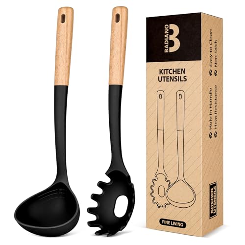 Kitchen Pasta Fork and Ladle Set (Black)