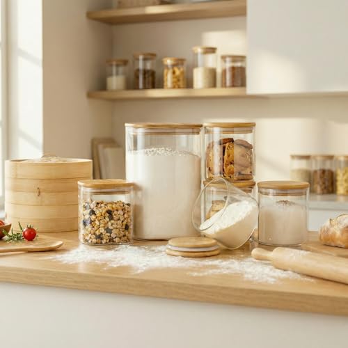 168oz & 84oz Large Glass Storage Containers with Lids for Pantry Storage (Square 168OZ&84OZ Set-2Pack)