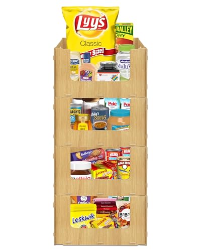 Wooden Stackable Storage Bins Open Front for Pantry Storage (4 Pack / Wood)