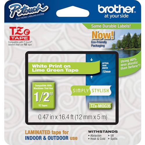 Genuine P Touch TZE (White on Lime Green / 12mm / Pack of 1)