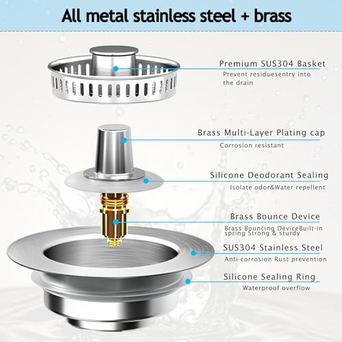 Sink Drain Strainer 3 in 1 (Silver / 2 Pack)