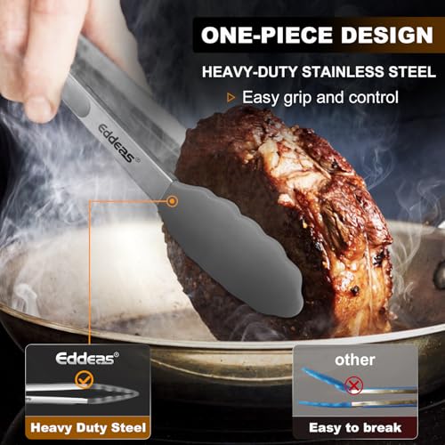 Kitchen Tongs Up To 600°F Silicone Tongs for Cooking 7 (7+9+12 inch / Grey Silicone 3Pcs)