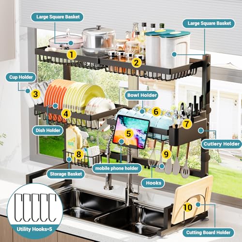 Over The Sink Dish Drying Rack (Black / 27" - 40"L x 12"W x 32.5" - 37"H)