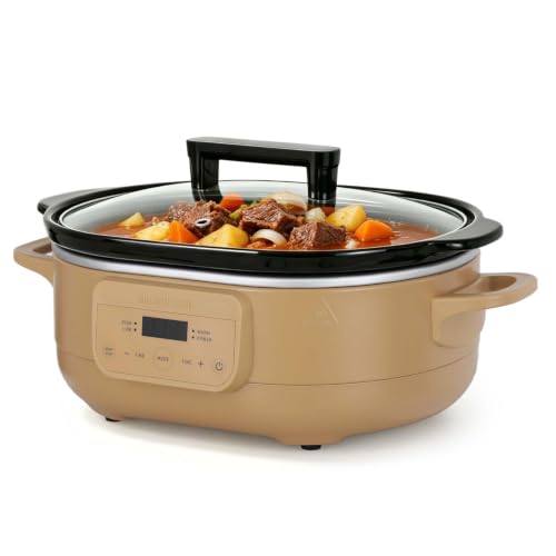 MAGNIFIQUE 6 Quart Programmable Slow Cooker Removable Healthy Nonstick Pot (Brown)