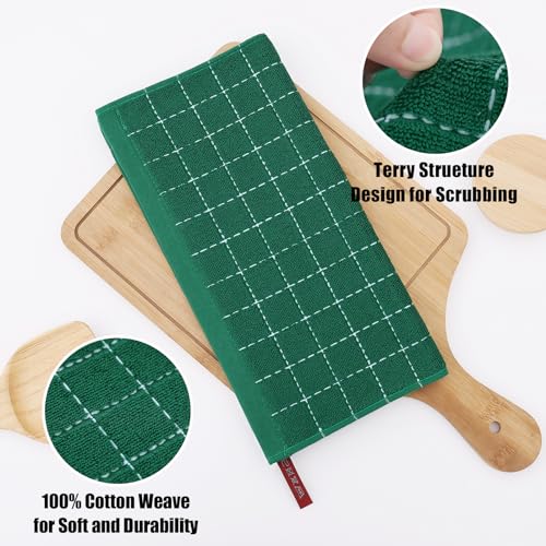 100% Cotton Terry Kitchen Dish Cloths (Dark Green / 12 X 12 - 12 Pack)