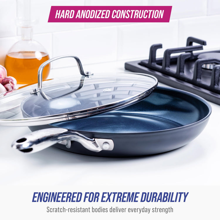Cookware Hard Anodized Ceramic Nonstick (11" Frypan Skillet with Lid / Gray)