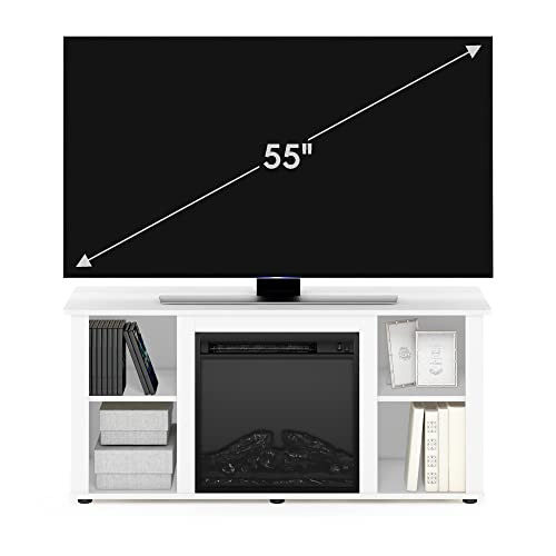 Jensen Entertainment Center Stand with Fireplace for TV up to 55 Inch (Modern / Solid White / 55-Inch)