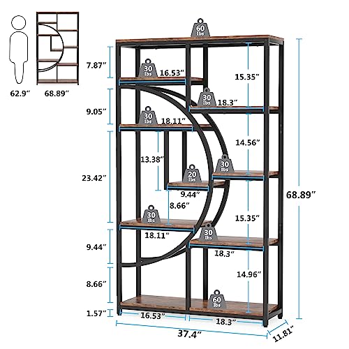 Industrial Bookshelf Bookcase with 9 Open Shelf (Rustic Brown)