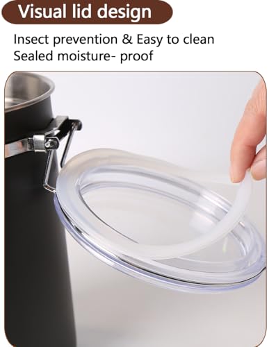Stainless Steel Food Container with Clear Lids Airtight Storage Container Stackable Small Canisters Kitchen Pantry Storage for Cereal (1.2L Black)