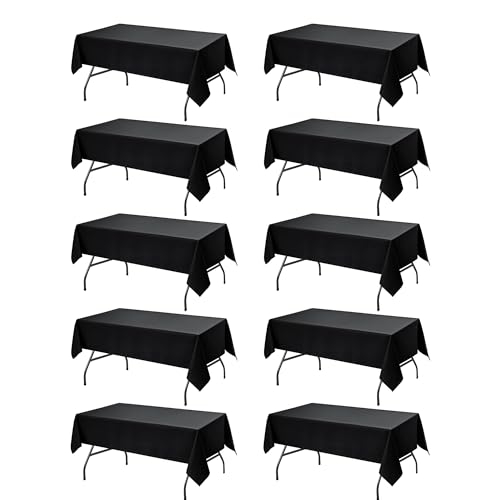 10 Pack Black Tablecloths for Rectangle Tables (Black / 60x84 In, 10 Pack)