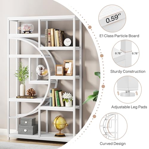 Bookshelf Industrial Etagere Bookcase (White / 2 Pack)