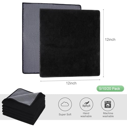 Dish Cloth for Washing Dishes Kitchen Washcloth Cleaning Cloth (Black / 12inchx12inch 10pack)