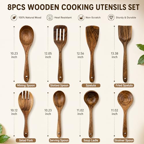 Premium 8 Piece Teak Wood Cooking Utensil Set (8-Piece Wooden Cooking Utensil Set)