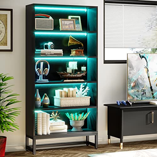 Tall Bookcase Black Bookshelf (Black)