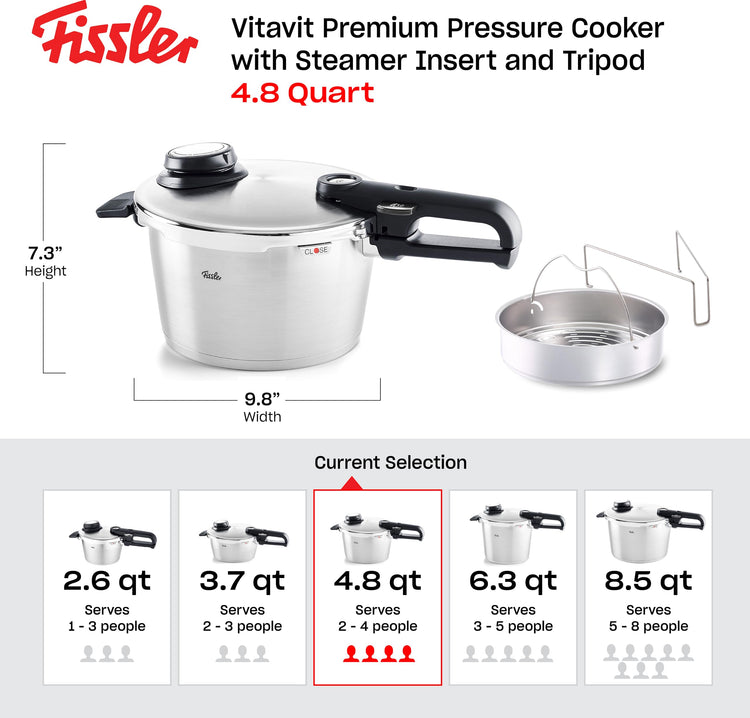 Vitavit Premium Pressure Cooker with Steamer Insert (4.8 Quarts / Stainless Steel)