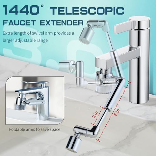 1440° Sink Water Filter Faucet Extender 3.0 (D- Silver3- Telescopic Filtered Swivel Aerator)