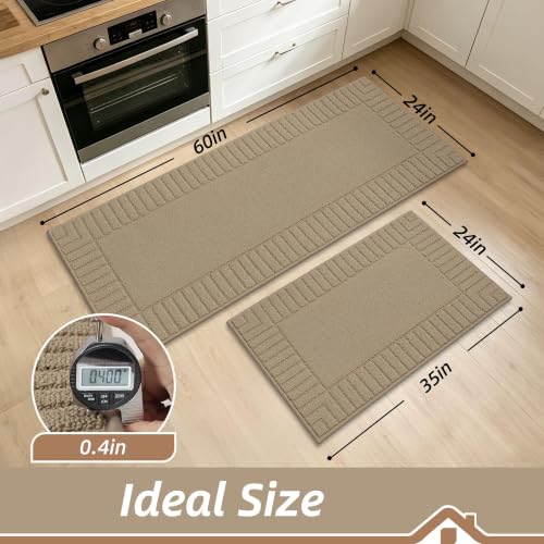 Kitchen Rugs Non Slip Washable 2PCS (Taupe / 24"x35"+24"x60" (Rectangular))