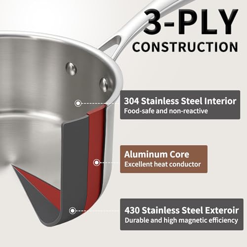 3 Ply Stainless Steel Sauce Pan Set with Lids (1 + 2 + 3 Quarts)