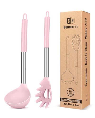 Silicone Soup Ladle and Pasta Spoon Set (Pink)