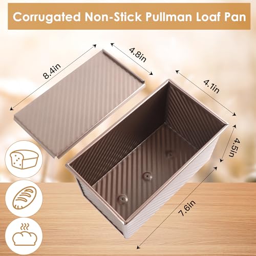 2 Pack 1 Lb Pullman Loaf Pan with Lid (8.3inch / Gold)
