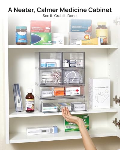 Clear Stackable Storage Drawers Set of 5 (2 Small+3 Wide)
