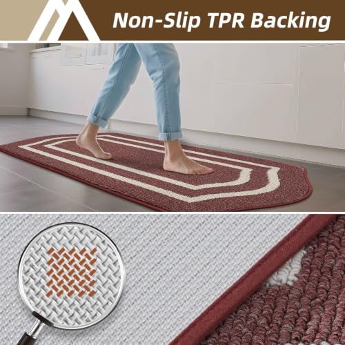 Long Kitchen Floor Mats and Rugs 2PCS Non Slip Washable (Red / 24"x 48 "+ 24"x 59 ")