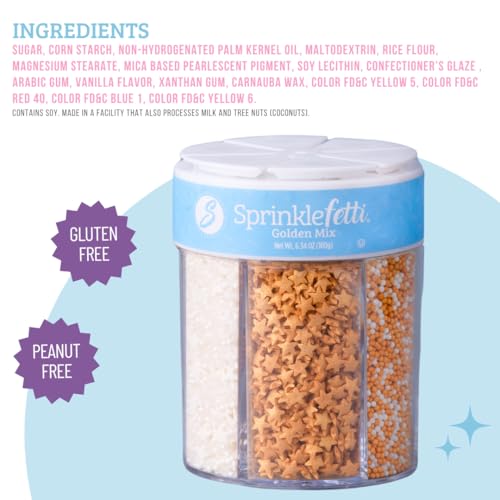 Sprinkles 6 Cell Edible Sprinkle Mix Jimmies Perfect for Cake Decorations Baking Ice Cream Cookies Cupcake Topper (Gold)