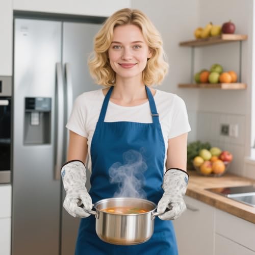 Oven Gloves with Fingers Heat Resistant Waterproof Long Sleeve for Cooking Grilling Baking Barbecue in Kitchen for Men & Women White Medium (Medium)