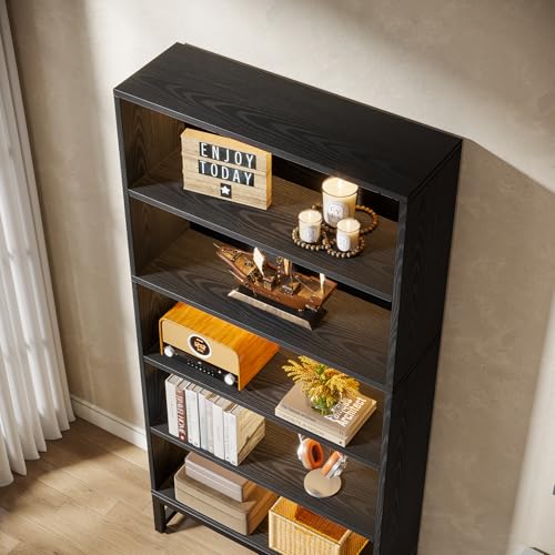 Tall Bookcase Black Bookshelf (Black)