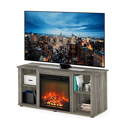 Jensen Fireplace Entertainment Center TV Stand with Open Storage for TV up to 55 Inch (Modern / French Oak Grey / 55-Inch)