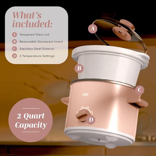 2QT Mini Electric Round Slow Cooker (Dusty Rose / 2 Quarts)