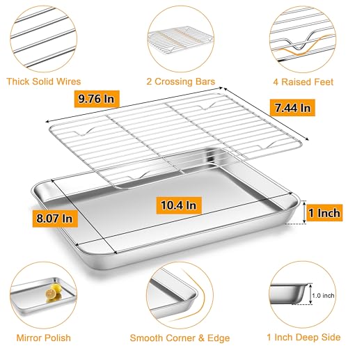 10x8 Inch Small Stainless Steel Baking Sheet with Wire Cooling Rack (10.4x8.1x1)