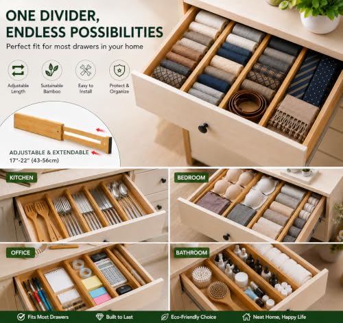 Kitchen Drawer Dividers 6 Pack Bamboo Drawer Organizers