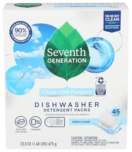 Dishwasher Detergent Packs Free & Clear for sparkling dishes Dishwasher tabs 45 count (45 Count (Pack of 1))