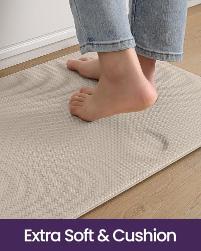 Kitchen Floor Mats Cushioned Anti Fatigue Runner (Beige / 59"l X 17"w X 0.4"th + 29"l X 17"w X 0.4"th)