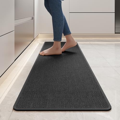 Long Kitchen Runner Rugs Kitchen Mat Non Slip Washable Black 17"x59" (A- Black / 17"x59")